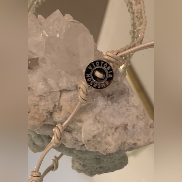 Victoria Emerson Crystal on White Ivory Leather Bracelet - Picture 2 of 5